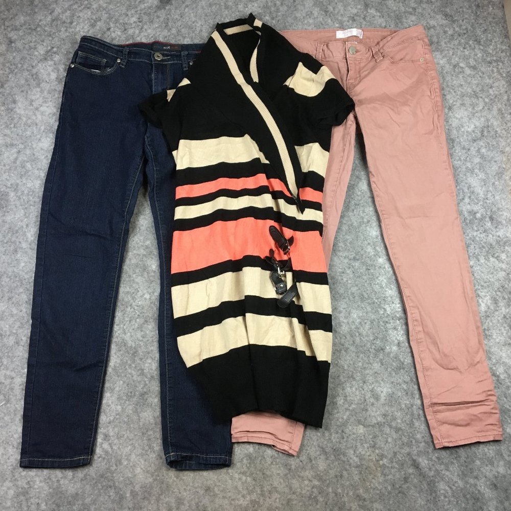 Jeans Dress Lot of 3 Bundle Size 9 Skinny Jeans Blue Pink Knit Sheath Buckle